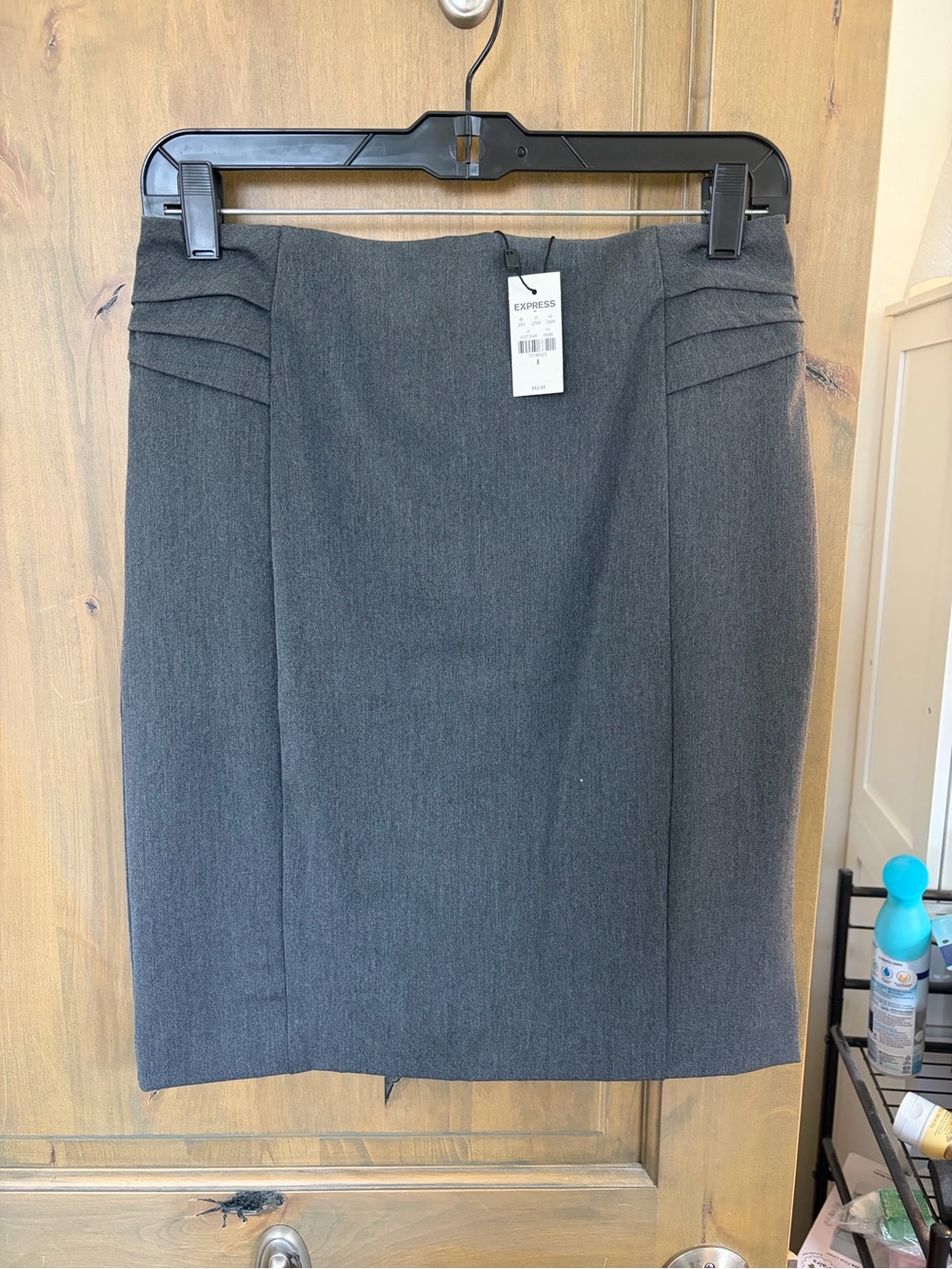 Express Women's Dark Gray Pencil Skirt with Hip Pleat Details
